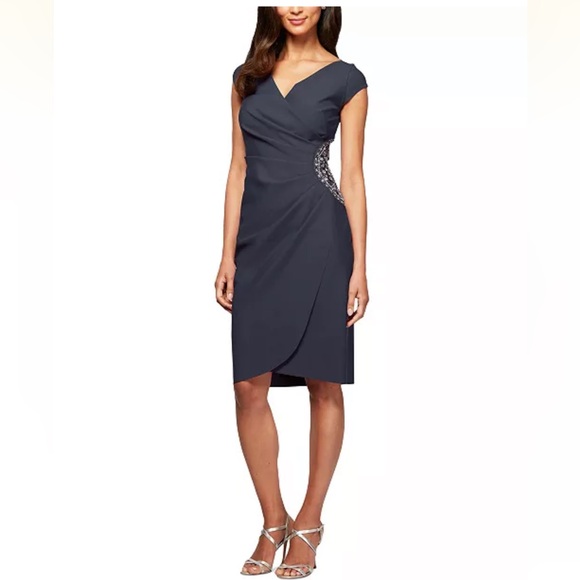 Alex Evenings Dresses & Skirts - Alex Evenings Petite Beaded Ruched Sheath Dress
